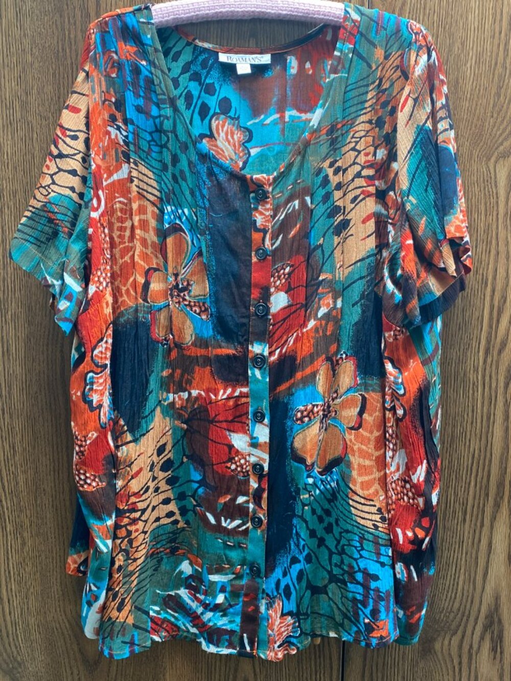 Roaman's Tropical Jungle Floral Button-Down Tunic / Blouse SIZE 18W